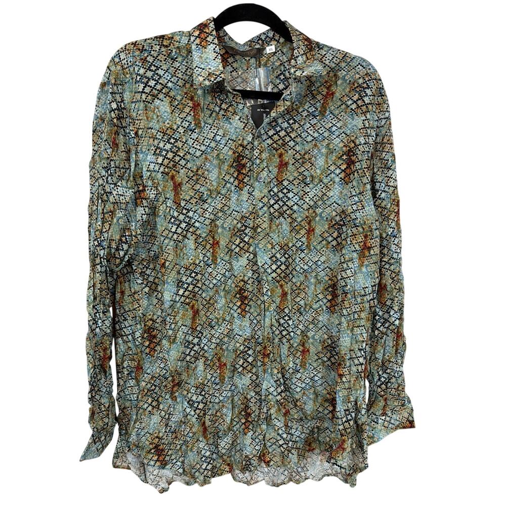 APNY Multicolored Pattern Button Up Viscose Long Sleeve Top XXL